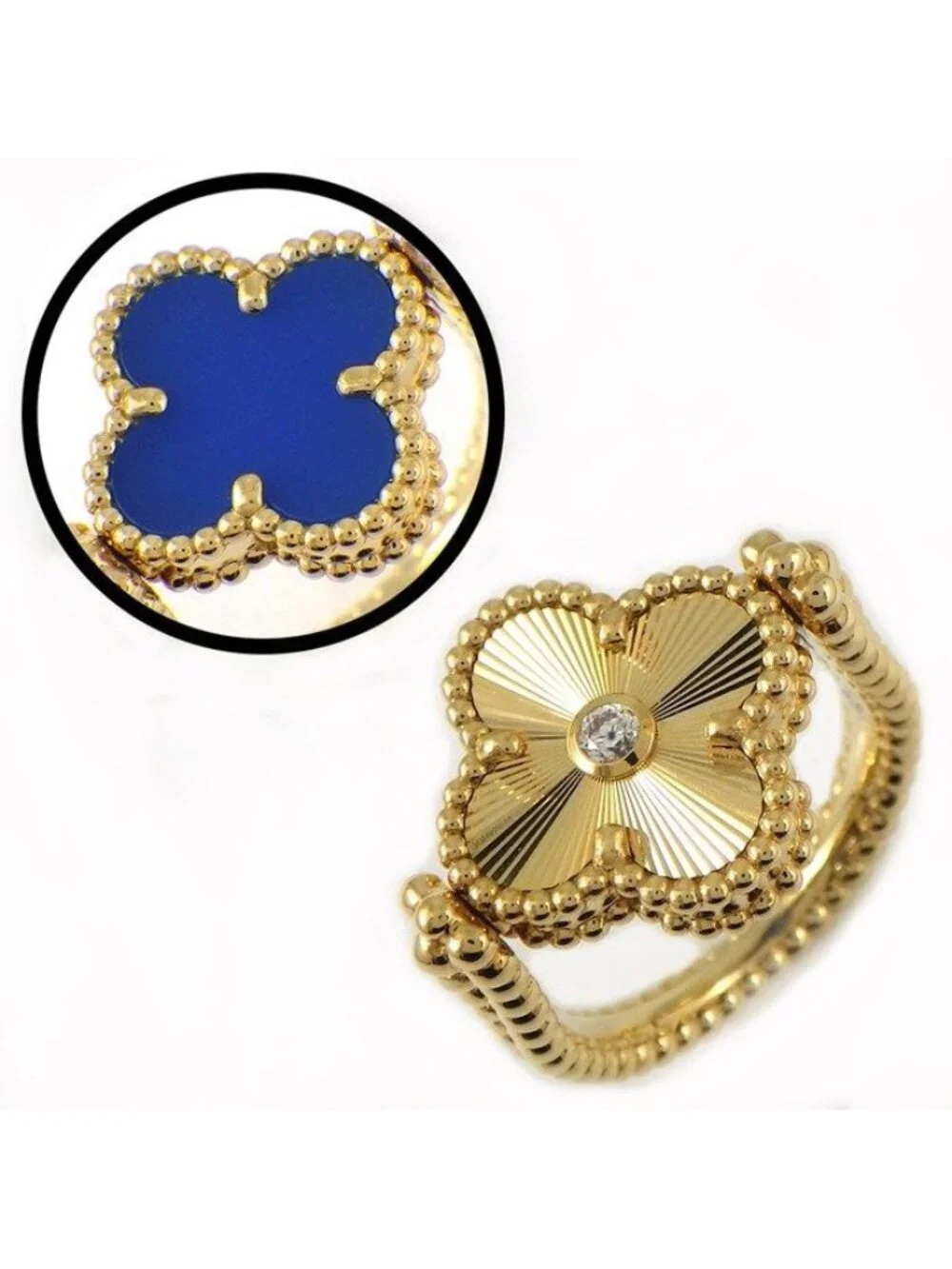 Van Cleef & Arpels Ring Vintage Alhambra Reversible Guilloche Blue Agate Point